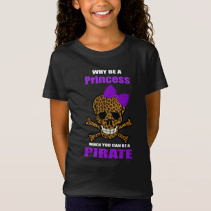 Leopard Print Paarse Bow Pirate Princess Skull T-shirt