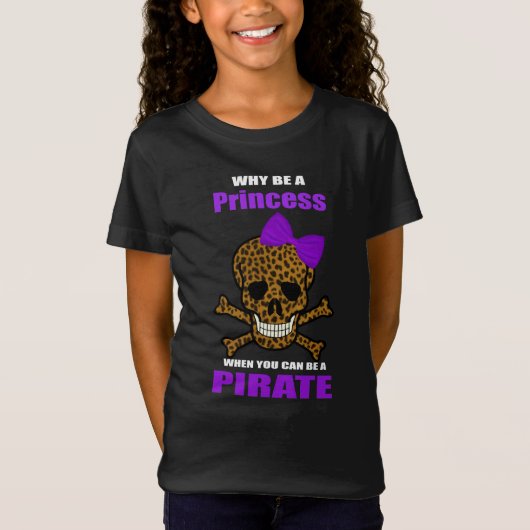 Leopard Print Paarse Bow Pirate Princess Skull T-shirt (Voorkant)