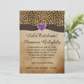 Leopard Print Paarse Hart Bling Afstudeerfeest Kaart (Staand voorkant)