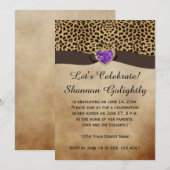 Leopard Print Paarse Hart Bling Afstudeerfeest Kaart (Voorkant / Achterkant)
