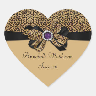Leopard Print Paarse Jewel Diamonds Sweet 16 Heart Hart Sticker