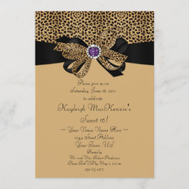 Leopard Print Paarse juwels Diamonds Sweet 16 Invi Kaart