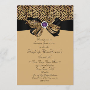 Leopard Print Paarse juwels Diamonds Sweet 16 Invi Kaart