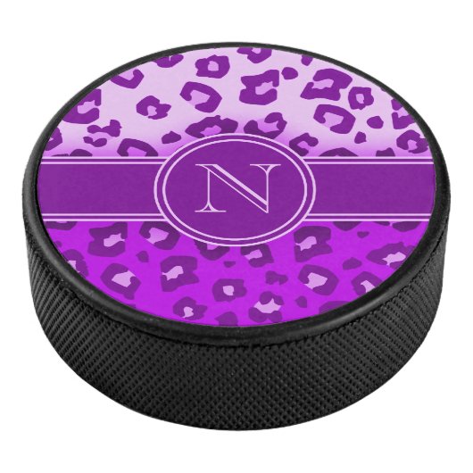 Leopard print paarse monogram hockey puck (3/4)