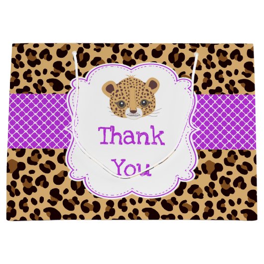 Leopard Print Paarse Quatrefoil Bedankt Groot Cadeauzakje (Voorkant)