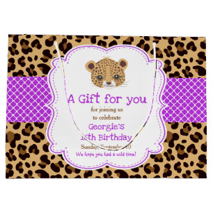 Leopard Print Paarse Quatrefoil Bedankt Groot Cadeauzakje