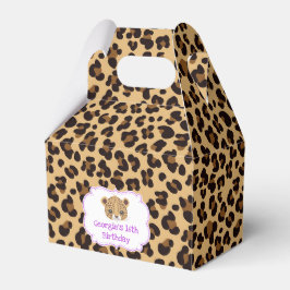 Leopard Print Paarse Quatrefoil Verjaardagsfeest Bedankdoosjes