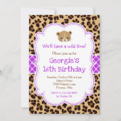 Leopard Print Paarse Quatrefoil Verjaardagsfeest Kaart (Voorkant)