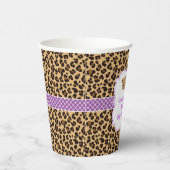 Leopard Print Paarse Quatrefoil Verjaardagsfeest Papieren Bekers (Rechts)