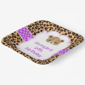 Leopard Print Paarse Quatrefoil Verjaardagsfeest Papieren Bordje (Gebogen)