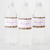 Leopard Print Paarse Quatrefoil Verjaardagsfeest Waterfles Etiket (Flessen)