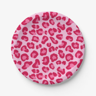 Leopard Print, Pastel Pink, Hot Pink en Fuchsia Papieren Bordje