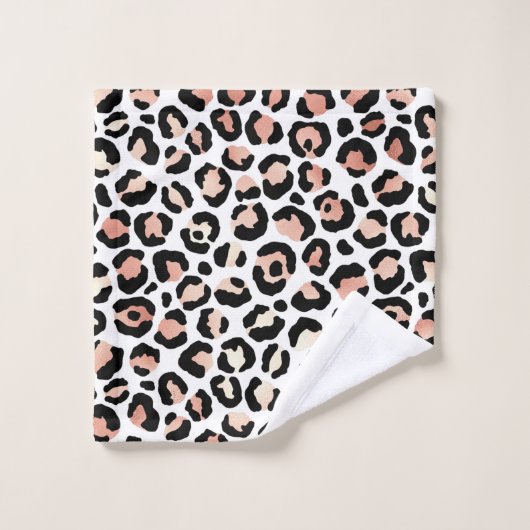 Leopard Print Patroon Blush Black White Chic Bad Handdoek (Wasdoekje)