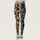 Leopard Print Patroon Cat Brown Grijs Silva Zwart Leggings (Voorkant)