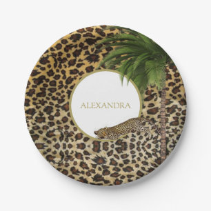 Leopard Print Patroon Elegant Palm Personal Papieren Bordje