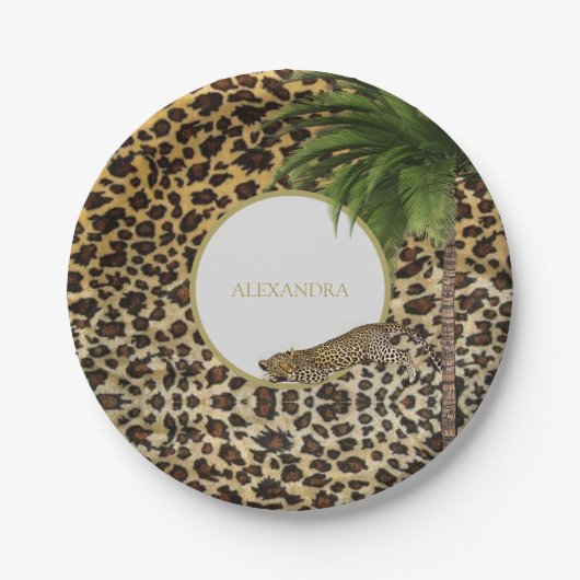 Leopard Print Patroon Elegant Palm Personal Papieren Bordje (Voorkant)