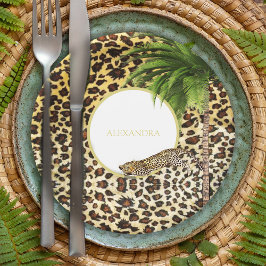 Leopard Print Patroon Elegant Palm Personal Papieren Bordje