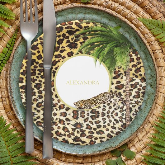 Leopard Print Patroon Elegant Palm Personal Papieren Bordje