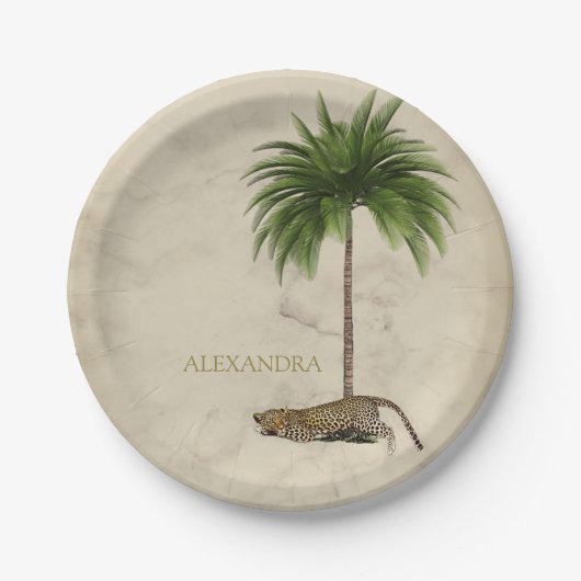 Leopard Print Patroon Elegant Palm Personal Papieren Bordje (Voorkant)