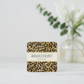 Leopard Print Patroon in Gouden en Zwarte Vierkant Vierkante Visitekaartje (Staand voorkant)