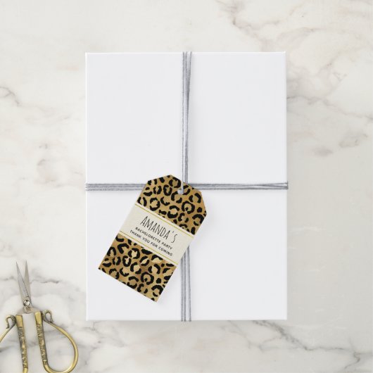Leopard Print Patroon op gouden vrijgezellenfeest Cadeaulabel (Met Touw)