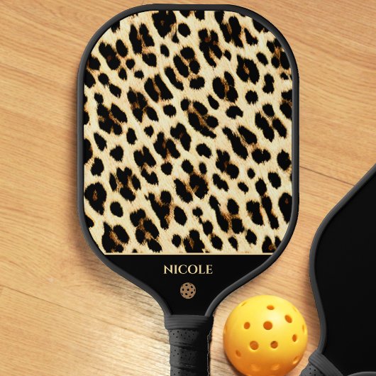 Leopard Print Pattern Black & Tan Light Brown Pickleball Paddle