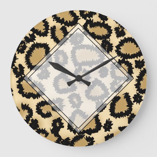 Leopard Print Pattern, Bruin en Zwart. Grote Klok (Voorkant)