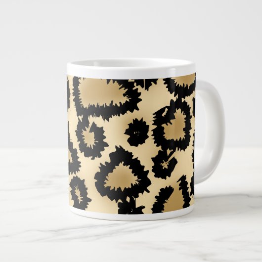 Leopard Print Pattern, Bruin en Zwart. Grote Koffiekop (Voorkant rechts)
