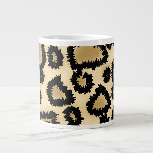 Leopard Print Pattern, Bruin en Zwart. Grote Koffiekop (Voorkant)