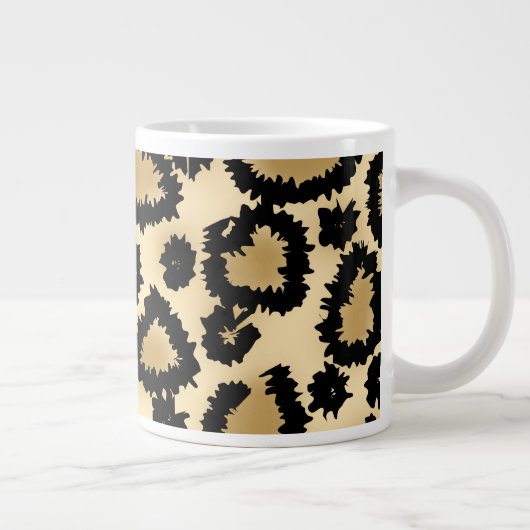 Leopard Print Pattern, Bruin en Zwart. Grote Koffiekop (Rechts)