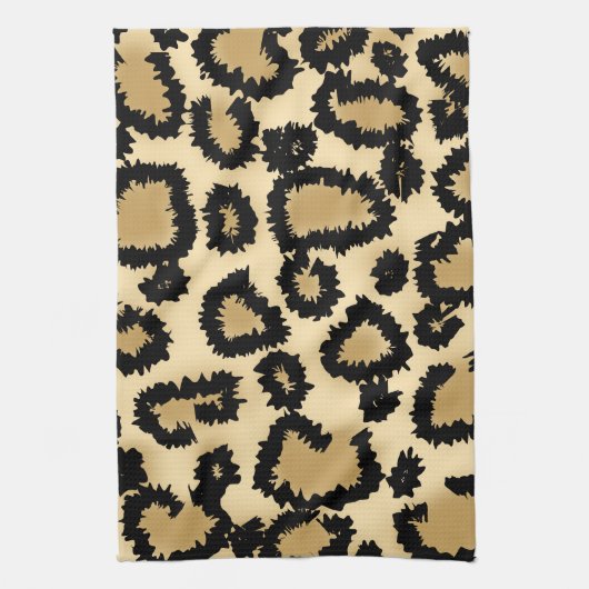 Leopard Print Pattern, Bruin en Zwart. Theedoek (Verticaal)