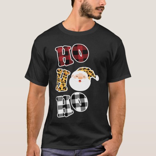Leopard Print Pattern Ho Ho Ho Buffalo Plaid Chris T-shirt (Voorkant)