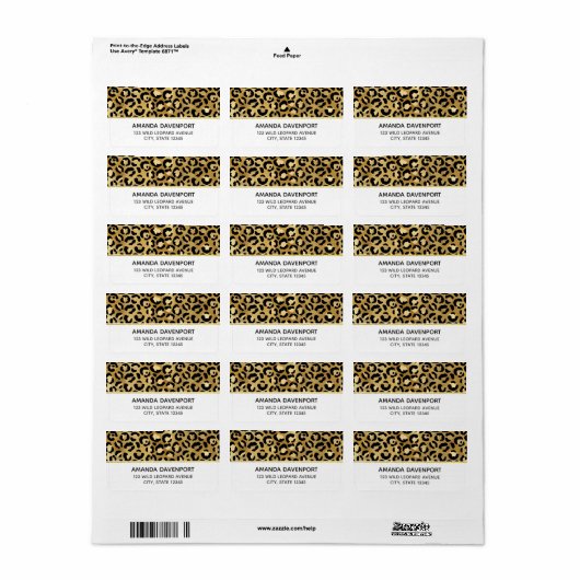 Leopard Print Pattern in Gold and Black Label (Full Sheet)