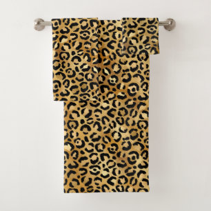 Leopard Print Pattern in Gold en Black Bad Handdoek