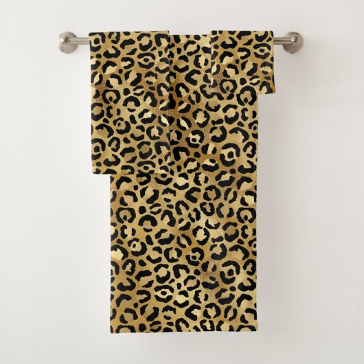 Leopard Print Pattern in Gold en Black Bad Handdoek (Insitu)