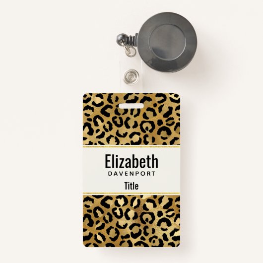 Leopard Print Pattern in Gold en Black Badge (Voorkant met intrekbare)