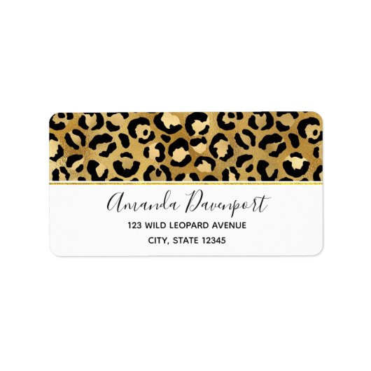 Leopard Print Pattern in Gold en Black Etiket (Voorkant)