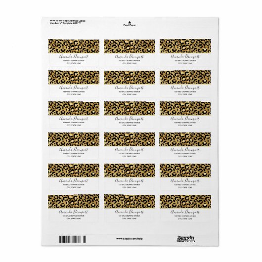Leopard Print Pattern in Gold en Black Etiket (Full Sheet)