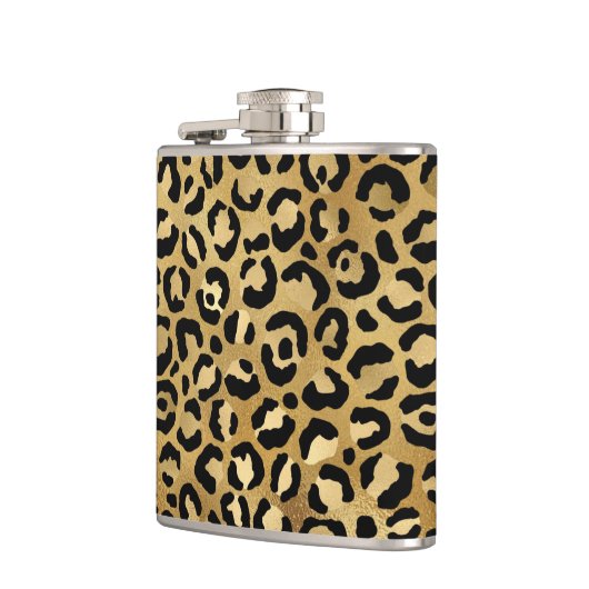 Leopard Print Pattern in Gold en Black Heupfles (Links)