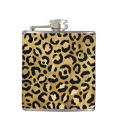 Leopard Print Pattern in Gold en Black Heupfles (Voorkant)