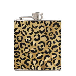 Leopard Print Pattern in Gold en Black Heupfles