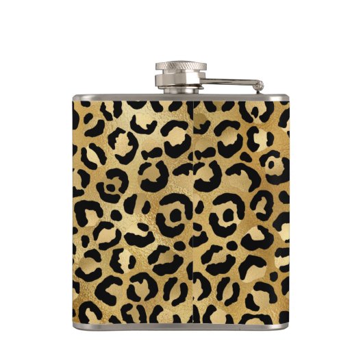 Leopard Print Pattern in Gold en Black Heupfles (Achterkant)
