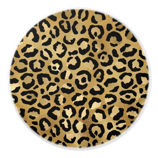 Leopard Print Pattern in Gold en Black Keramische Knop (Voorkant)