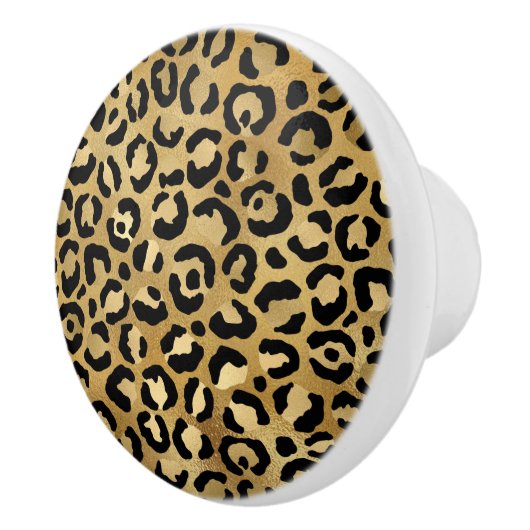 Leopard Print Pattern in Gold en Black Keramische Knop (Rechts)