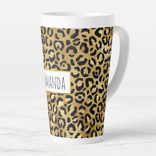 Leopard Print Pattern in Gold en Black Latte Mok (Rechterhoek)