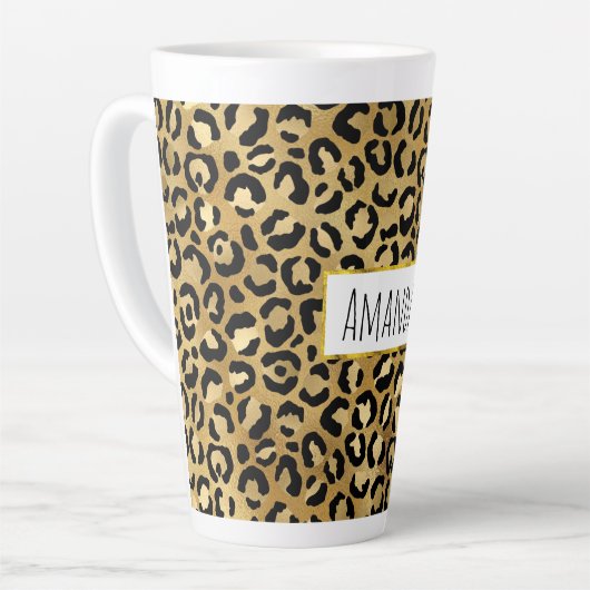 Leopard Print Pattern in Gold en Black Latte Mok (Linkerhoek)