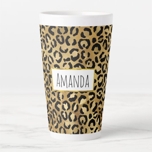 Leopard Print Pattern in Gold en Black Latte Mok (Voorkant)
