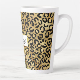 Leopard Print Pattern in Gold en Black Latte Mok