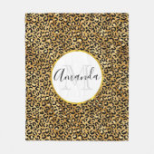 Leopard Print Pattern in Gold en Black Monogram Fleece Deken (Voorkant)