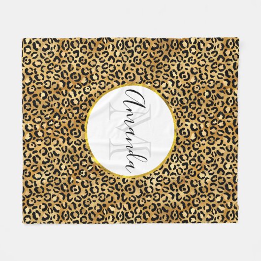 Leopard Print Pattern in Gold en Black Monogram Fleece Deken (Voorkant (Horizontaal))